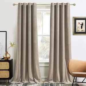 2 Panel 52X96” RYB HOME Camel Velvet Curtains Velvet Drapes modern Farmhouse NEW